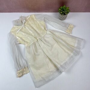 Irving Mack Vintage Cream Ivory White Dress Long Sleeve Ruffle Girl Classic